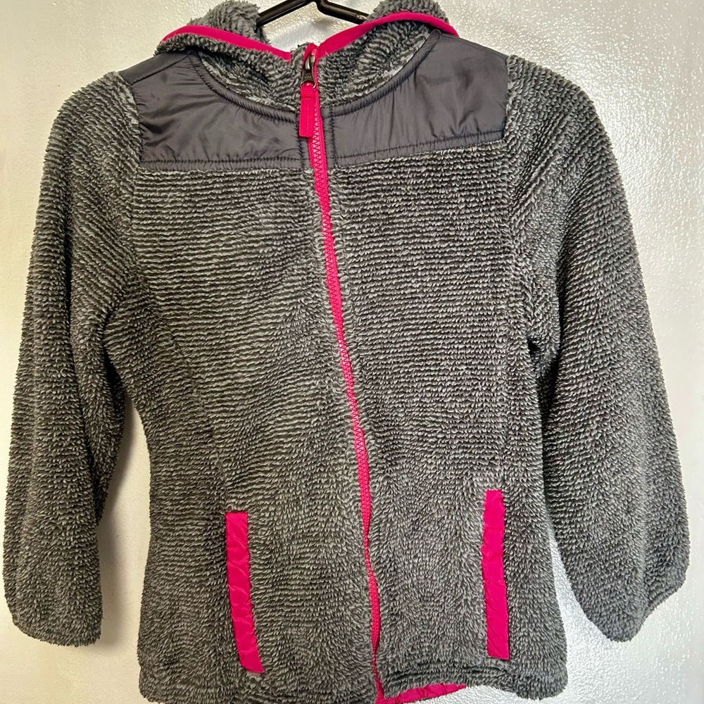 Girls Cuddly Cozy Gray and Pink Fleece Jacket with Hood